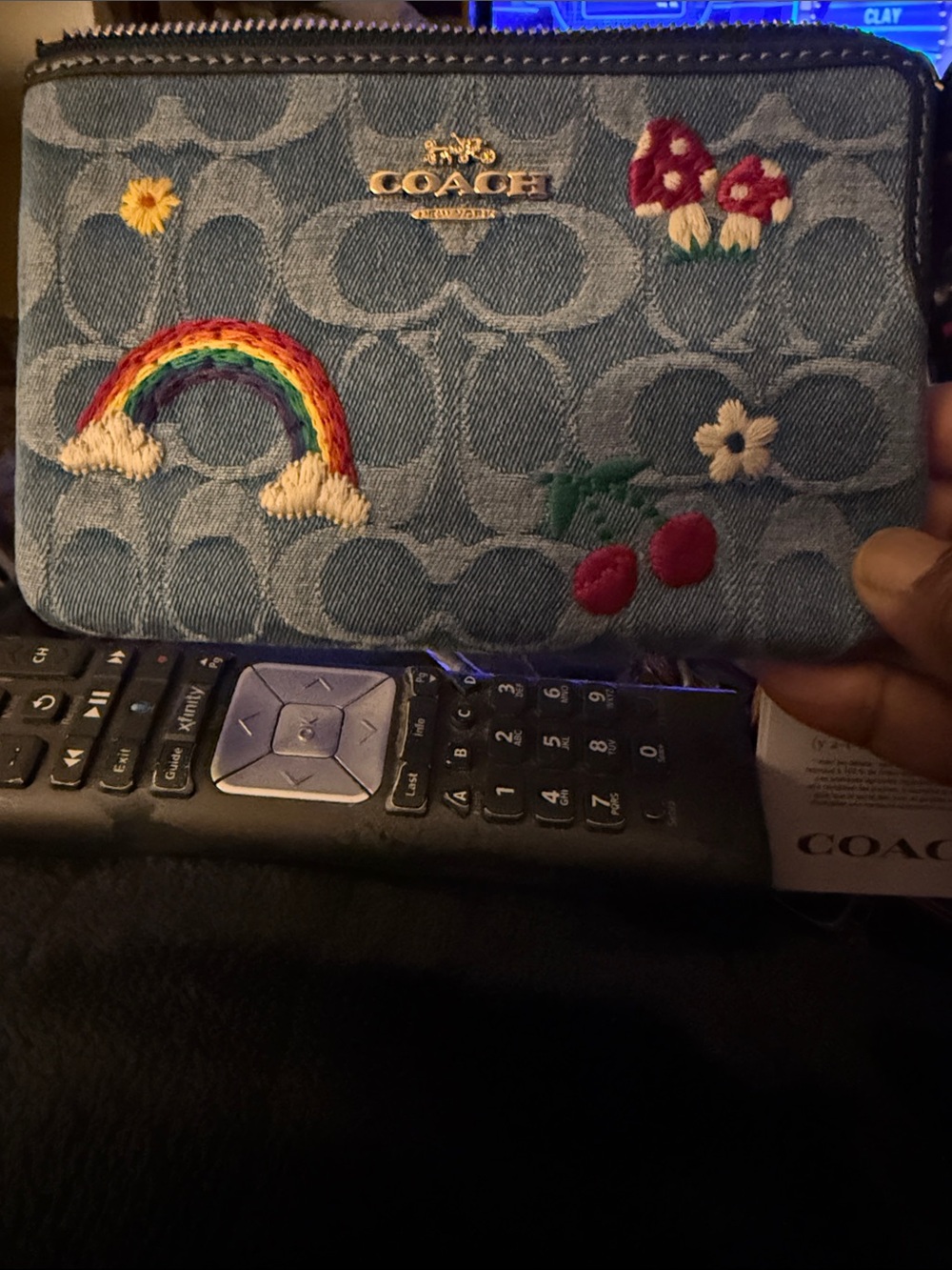 Coach Denim Blue Zip Wallet with Rainbow & Cherry Embroidery - Picture 3 of 9
